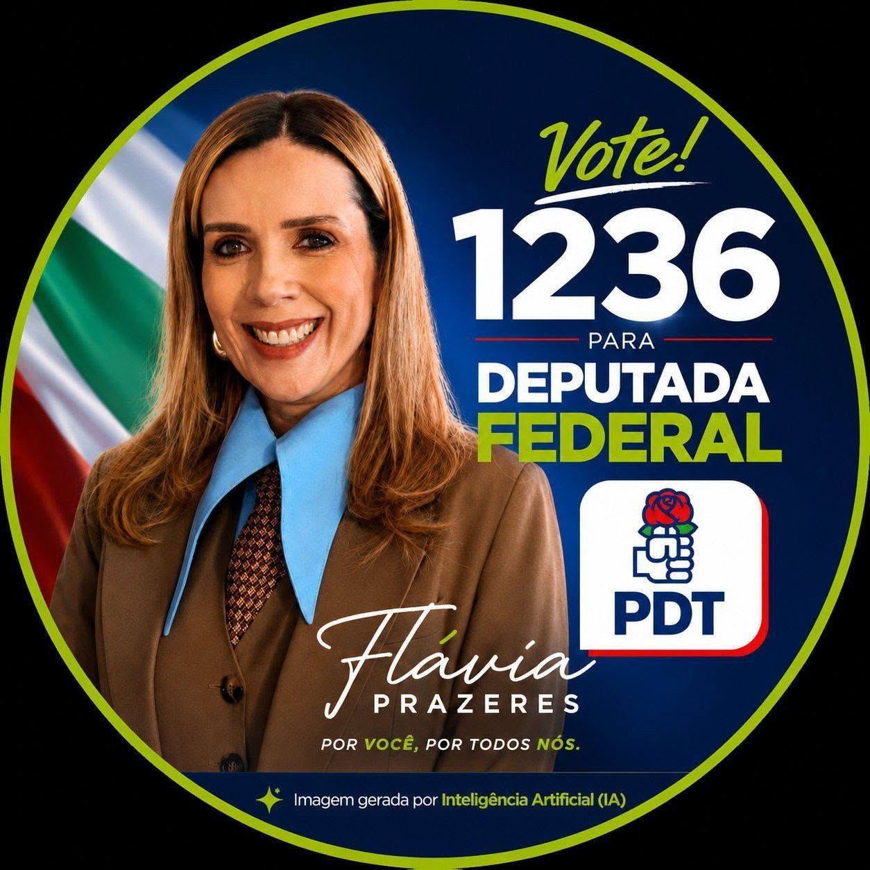 Foto oficial de Flávia Prazeres, jornalista e candidata a Deputada Federal